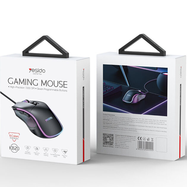 KB20 Max 7200DIP 110CM Length USB Wired Connection RGB Colorful Breathing Light Gaming Mouse