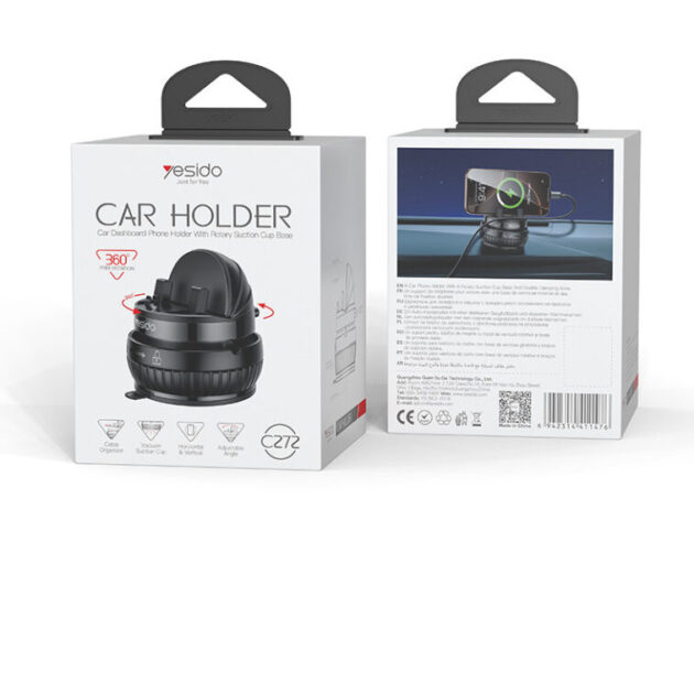 C272 360 Rotation One-touch Locking Nano Vacuum-level Suction Cup Dashboard Phone Holder