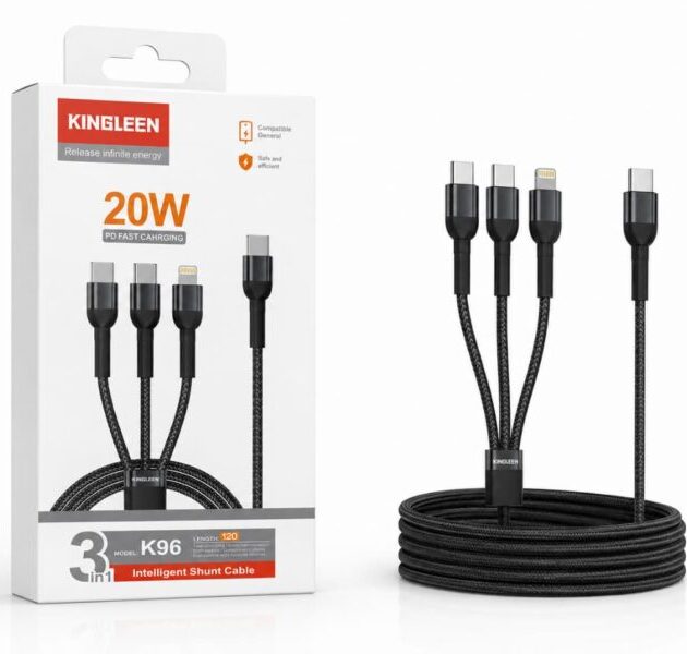 كابل شحن KINGLEEN 3 IN ONE LITHING & DUAL TIP-C TO TIP-C
